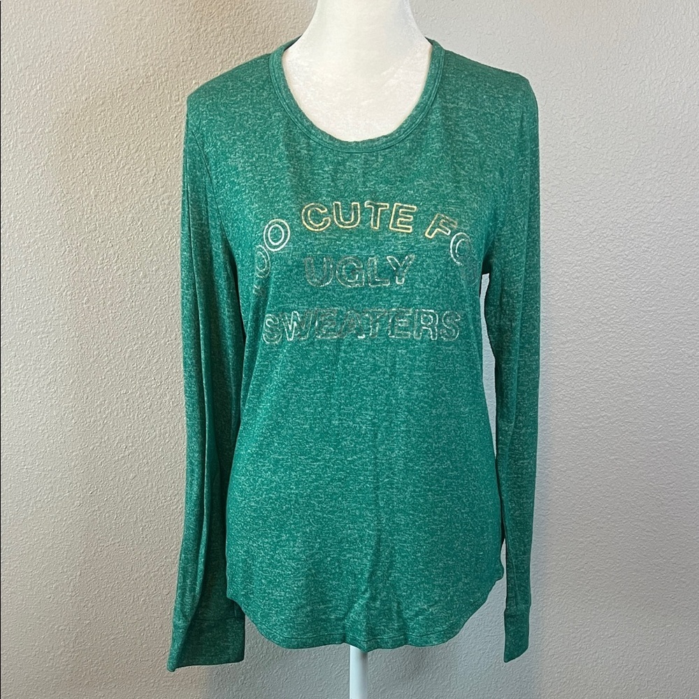 VS Pink Scoopneck Christmas Pajama Shirt Green Size Large - Picture 1 of 9